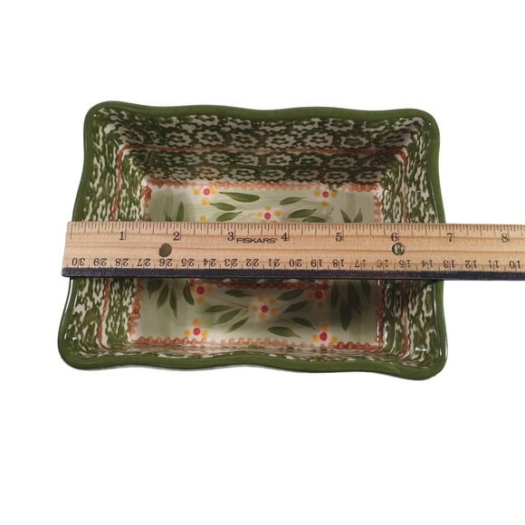 Temp Tations 1 Quart Old World Green Baking Dish Glass Plate Stand Cover - Picture 5 of 5